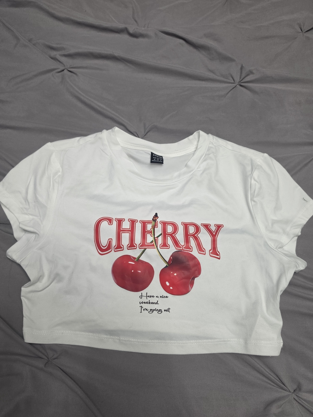 White Cherry Graphic Crop Tee - Women